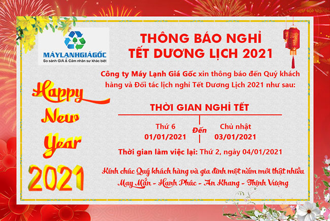 Lịch nghỉ Tết Dương Lịch 2021 - Máy Lạnh Giá Gốc